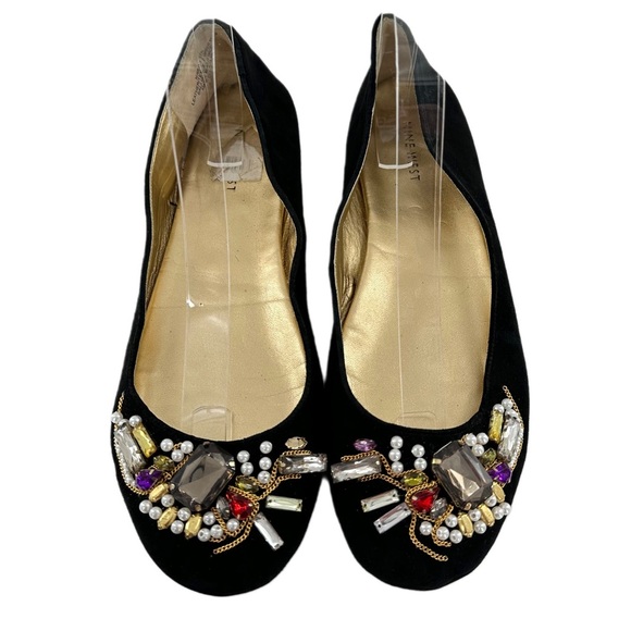 Nine West womens ballet flats size 10 sixteen black suede gem balletcore - Picture 1 of 13